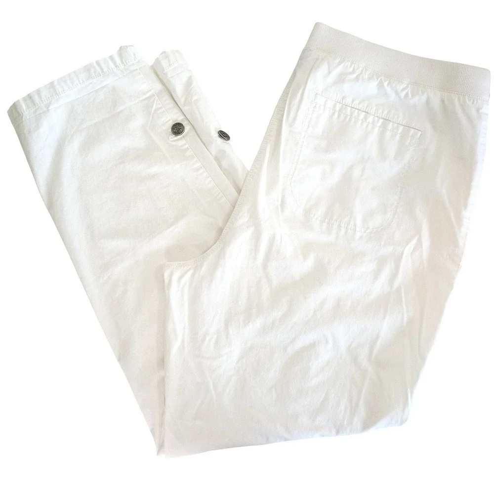 Chico's White Roll Tab Cropped Pants Size 3/US 16 Regular Elastic Waist Cotton